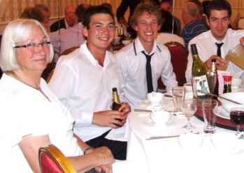 The younger set: L-R Margaret Deakes with her grandson James Thorneycroft, and with Joshua Maginness and Stephen Tassos.